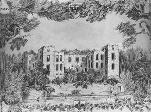 Zeichnung der Ruine von Schloss Neersen