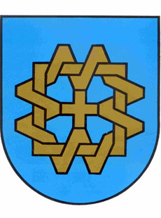 Wappen der Stadt Willich. Vier ineinander verschachtelte 'Ws' umgeben das kurkölnische Kreuz