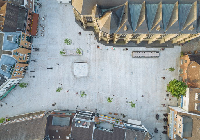 Blick auf den Markt aus der Vogelperspektive